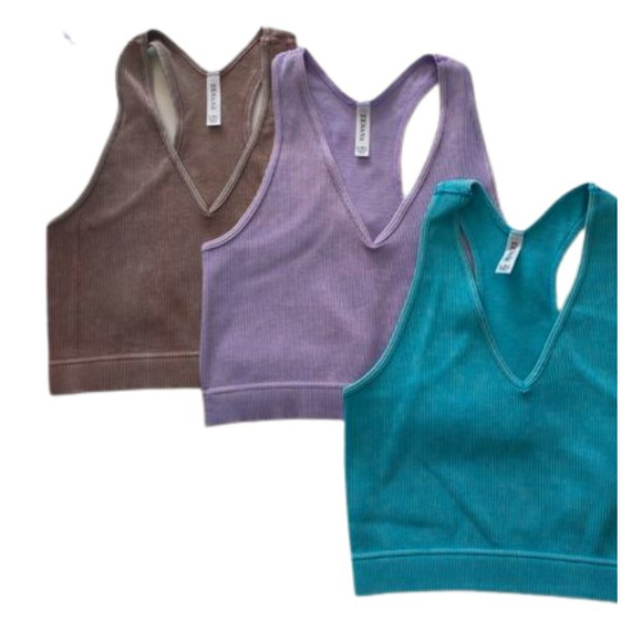 Lavender Washed Ribbed Racerback Tank Top - Picture 4 of 9